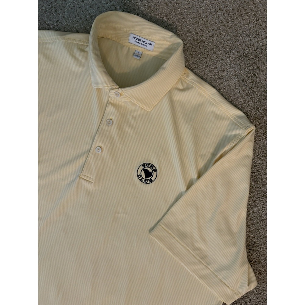 Peter Millar Mens Large Summer Comfort Golf Shirt Short Sleeve Polo Solid Yellow